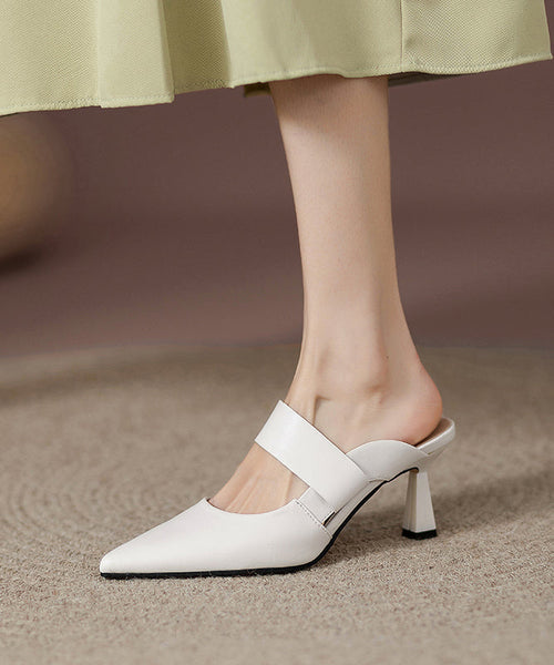 Pointed Apricot Faux Slide High Leather Heels Toe Fine Sandals FashionChic