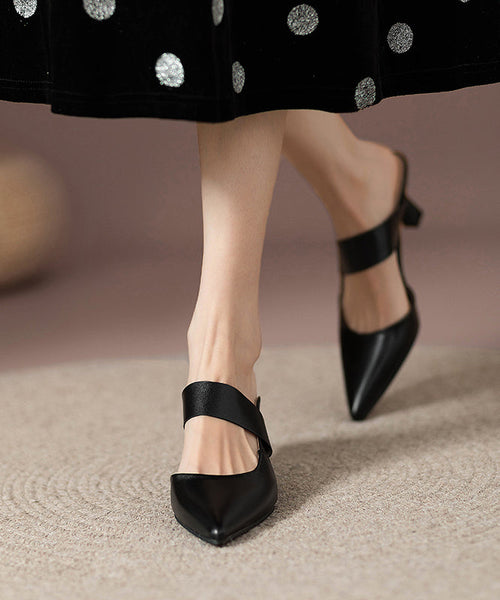 Pointed Apricot Faux Slide High Leather Heels Toe Fine Sandals FashionChic