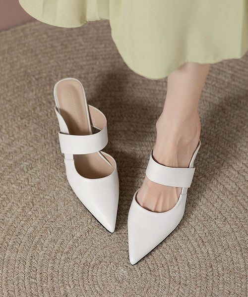 Pointed Apricot Faux Slide High Leather Heels Toe Fine Sandals FashionChic