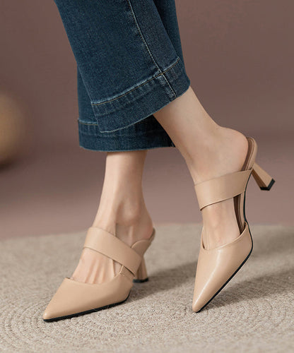 Pointed Apricot Faux Slide High Leather Heels Toe Fine Sandals FashionChic