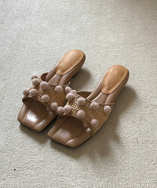 Fuzzy Apricot Peep DDecorated Ball Sandals Wedge Slide Splicing FashionChic