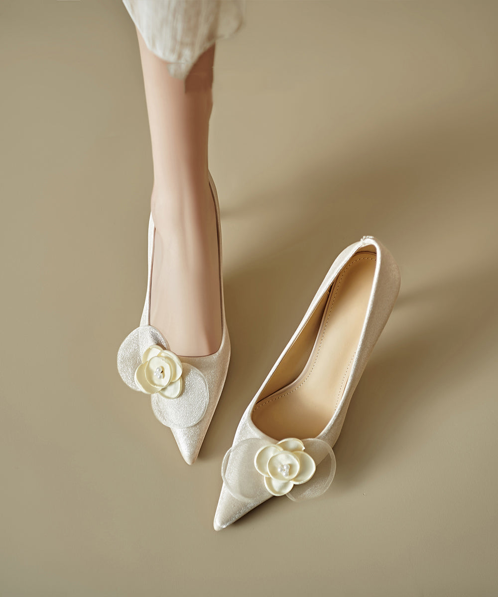 High Heels Stiletto Elegant Apricot Floral Splicing Toe Pointed FashionChic