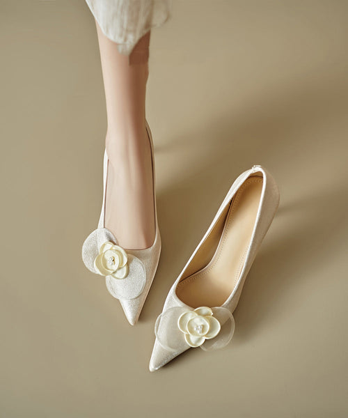 High Heels Stiletto Elegant Apricot Floral Splicing Toe Pointed FashionChic