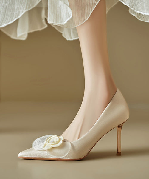 High Heels Stiletto Elegant Apricot Floral Splicing Toe Pointed FashionChic