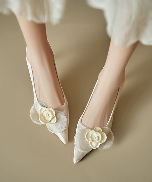 High Heels Stiletto Elegant Apricot Floral Splicing Toe Pointed FashionChic