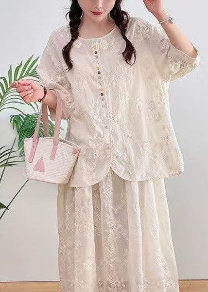 Shirt Oversized Apricot Jacquard Summer Cotton FashionChic