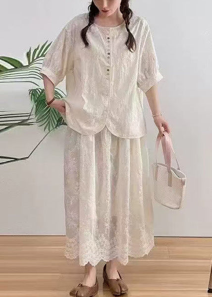 Shirt Oversized Apricot Jacquard Summer Cotton FashionChic