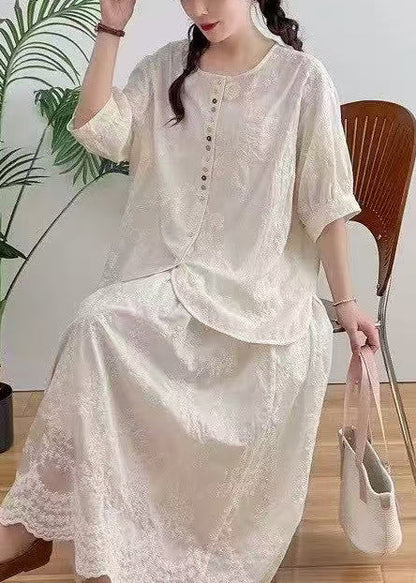 Shirt Oversized Apricot Jacquard Summer Cotton FashionChic