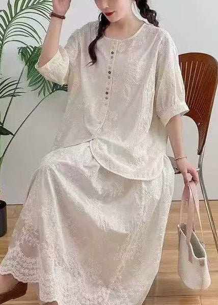 Shirt Oversized Apricot Jacquard Summer Cotton FashionChic