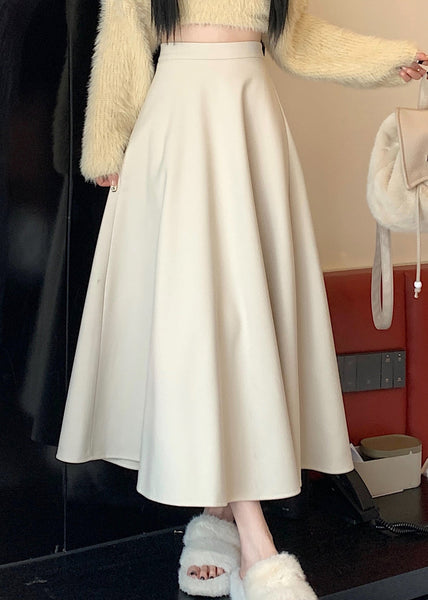 Apricot Loose Versatile Elastic Waist Wrinkled Skirts Spring QQ1013 Ada Fashion