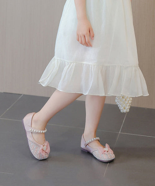 Kids Bead Shoes Buckle Zircon Apricot Flat Nail Feet Girls Strap FashionChic
