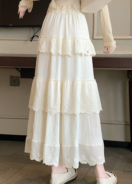 Apricot Patchwork Cotton Skirt Elastic Waist Wrinkled Summer QQ1023 Ada Fashion