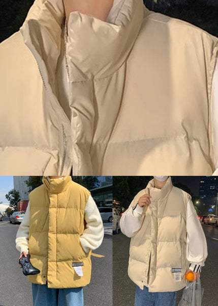 Apricot Pockets Solid Cotton Filled Winter Men Waistcoat Stand Collar EQ023 ABC