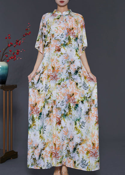 Apricot Print Cotton Cheongsam Dress Mandarin Collar Summer SD1019 Ada Fashion