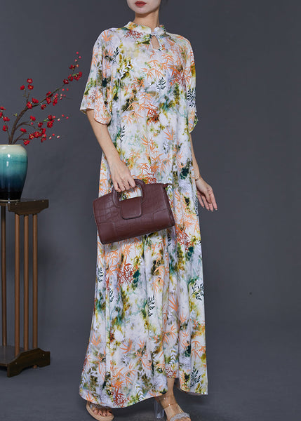 Apricot Print Cotton Cheongsam Dress Mandarin Collar Summer SD1019 Ada Fashion