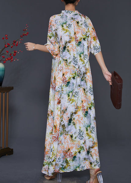 Apricot Print Cotton Cheongsam Dress Mandarin Collar Summer SD1019 Ada Fashion
