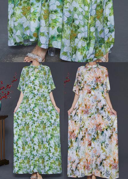 Apricot Print Cotton Cheongsam Dress Mandarin Collar Summer SD1019 Ada Fashion