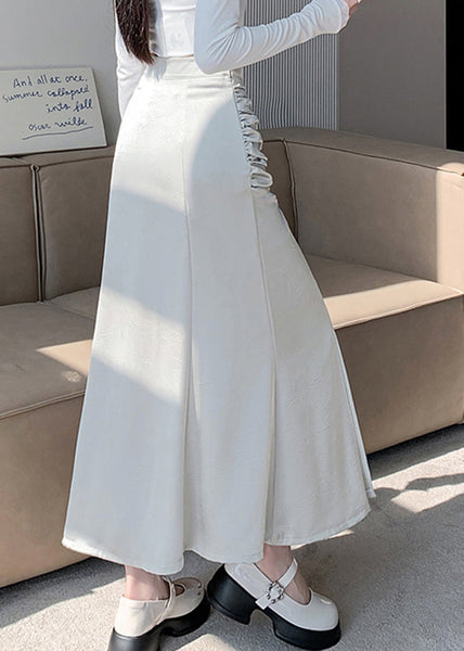 Apricot Side Open Silk Skirt Asymmetrical Wrinkled Spring QQ1048 Ada Fashion