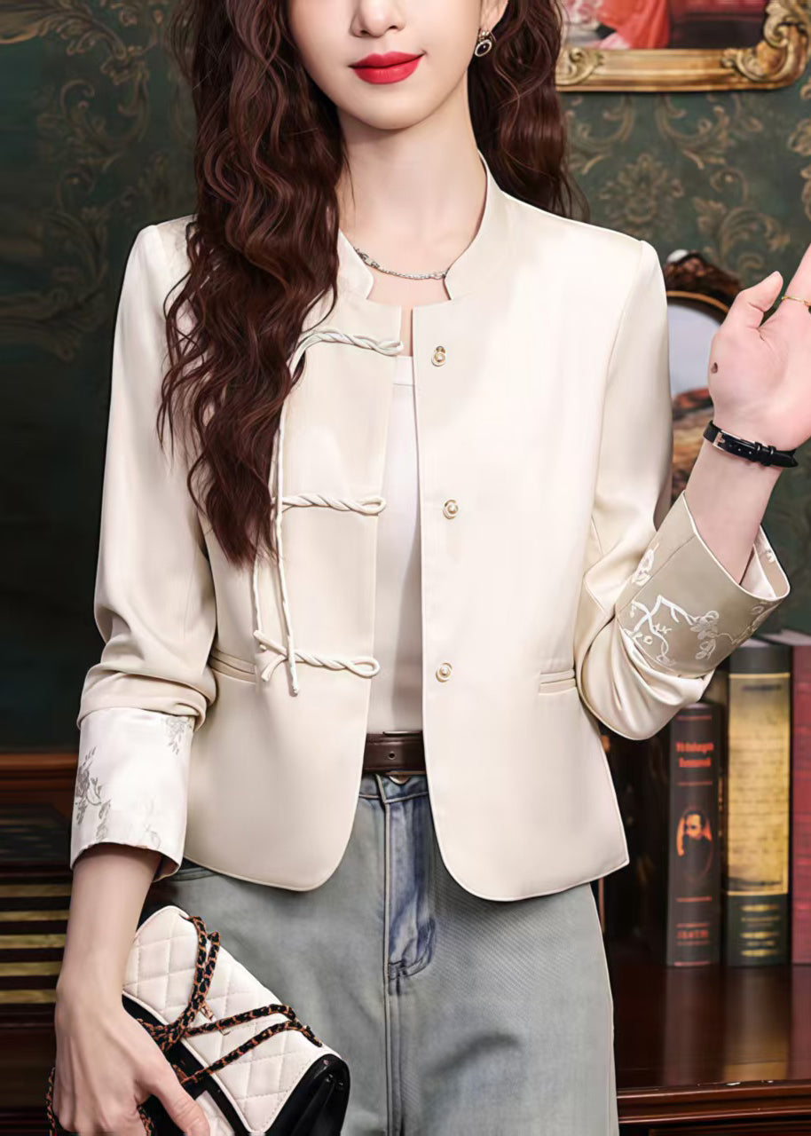 Apricot Silk Coats Tasseled Mandarin Collar Spring YJ045 ABC