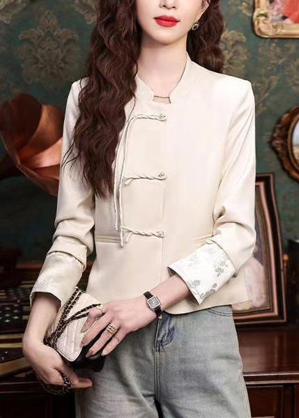 Apricot Silk Coats Tasseled Mandarin Collar Spring YJ045 ABC