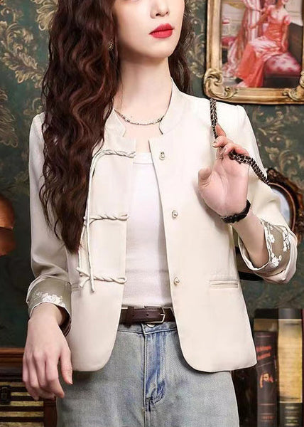 Apricot Silk Coats Tasseled Mandarin Collar Spring YJ045 ABC