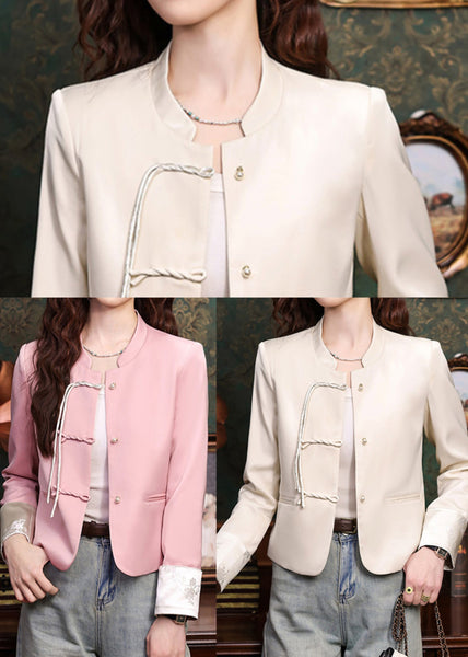 Apricot Silk Coats Tasseled Mandarin Collar Spring YJ045 ABC