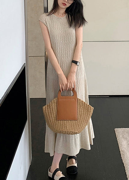 Apricot Solid Cozy Knit Long DressO Neck Sleeveless ZL009 SH-LF-SDL240621