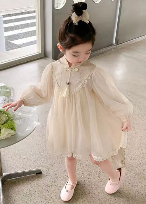 Apricot Tasseled Zippered Tulle Girls Dress Stand Collar Fall XZ058 FALL-MM-RCTZ-FDGL240618