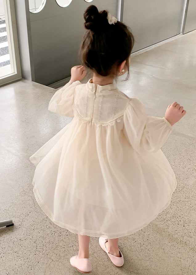 Apricot Tasseled Zippered Tulle Girls Dress Stand Collar Fall XZ058 FALL-MM-RCTZ-FDGL240618