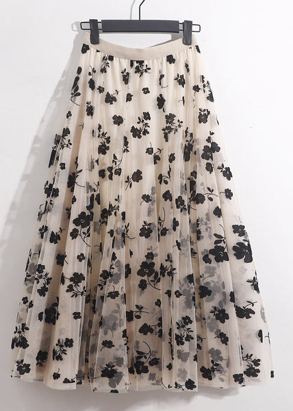 Apricot Wrinkled Loose Tulle Skirts High Waist Ada Fashion