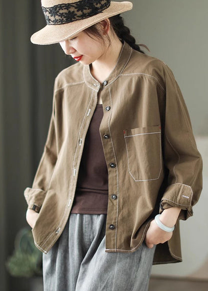 Army Green Cotton Shirt Tops Oversized Spring TM019 ABC