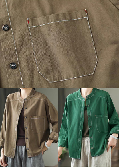 Army Green Cotton Shirt Tops Oversized Spring TM019 ABC