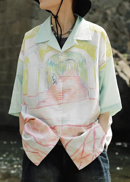 Army Green Cuban Collar Retro Floral Men's Shirt Short Sleeved HG014 Men-Silk-MENSTP240725