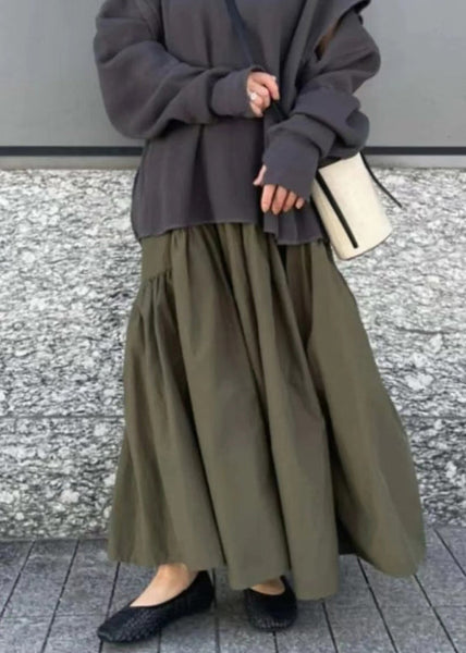 Fall Green Exra Large Hem Army Skirts Patchwork Cotton FashionChic
