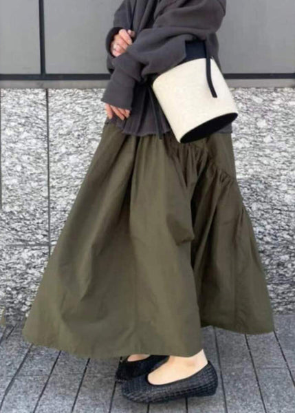 Fall Green Exra Large Hem Army Skirts Patchwork Cotton FashionChic