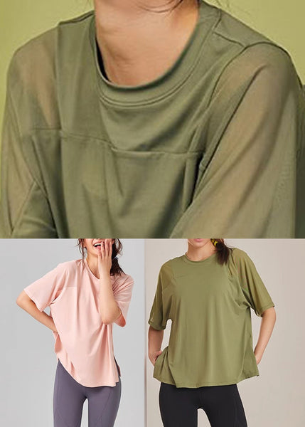 Yoga Tops Summer Army Side Green Open Patchwork FashionChic