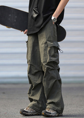 Army Casual Cotton Pants Pockets Drawstring Men Summer Green FashionChic