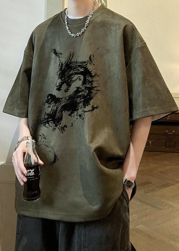 Shirts Faux Oversized Suede Neck T Print O Summer Green Army FashionChic