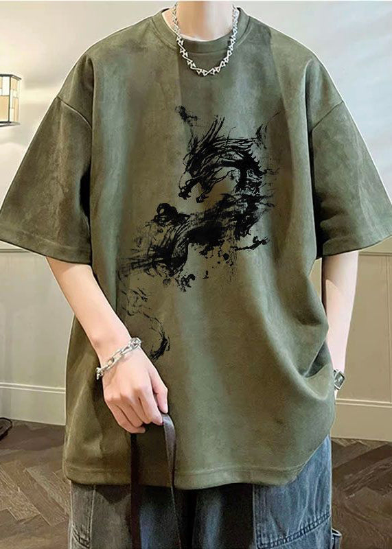 Shirts Faux Oversized Suede Neck T Print O Summer Green Army FashionChic