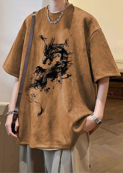 Shirts Faux Oversized Suede Neck T Print O Summer Green Army FashionChic