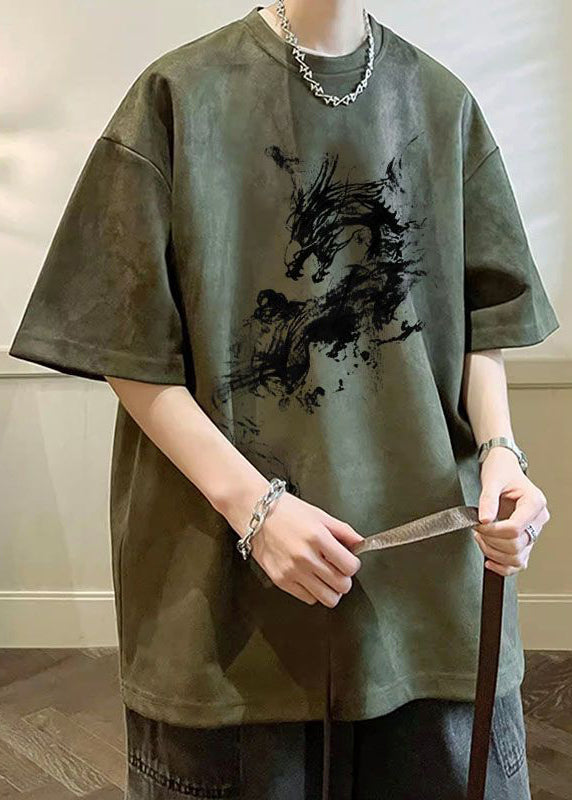 Shirts Faux Oversized Suede Neck T Print O Summer Green Army FashionChic