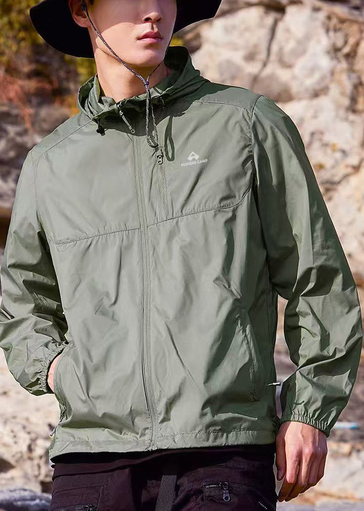 Mens Zippered Army 50+ UPF Pockets Summer Hooded Coat Green FashionChic