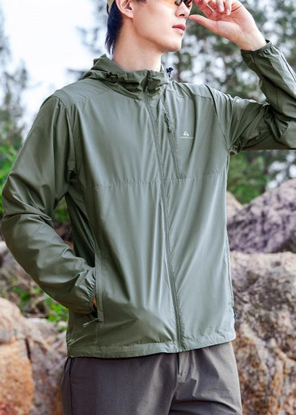 Mens Zippered Army 50+ UPF Pockets Summer Hooded Coat Green FashionChic