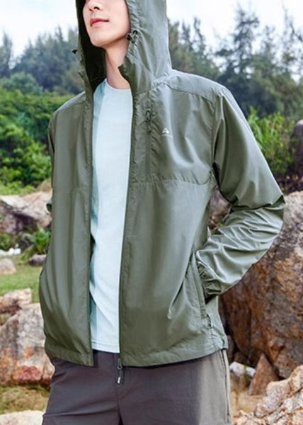Mens Zippered Army 50+ UPF Pockets Summer Hooded Coat Green FashionChic