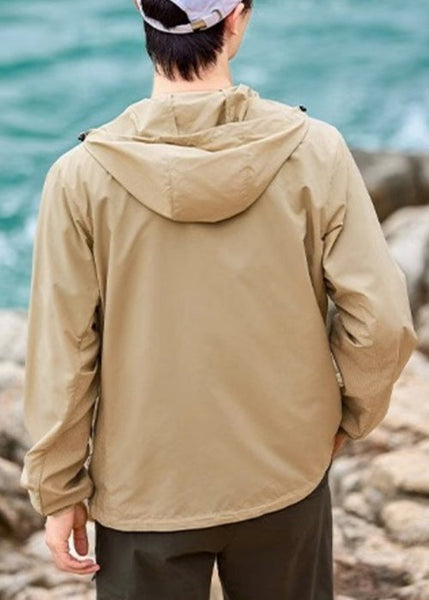 Mens Zippered Army 50+ UPF Pockets Summer Hooded Coat Green FashionChic