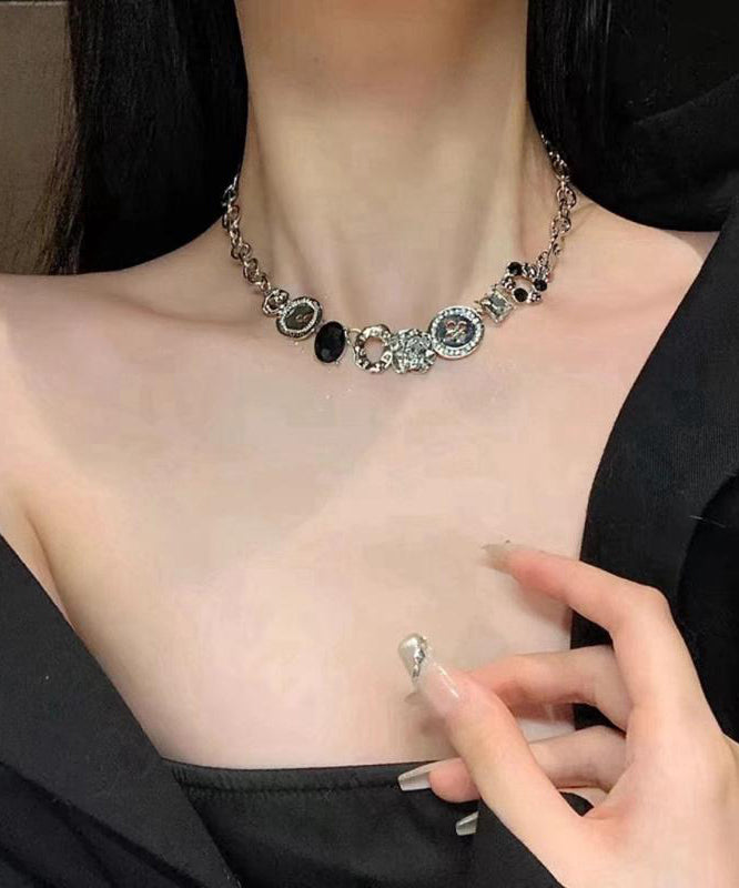 Gratuated Art Zircon Bead Necklace Alloy Button FashionChic