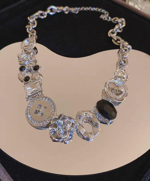 Gratuated Art Zircon Bead Necklace Alloy Button FashionChic