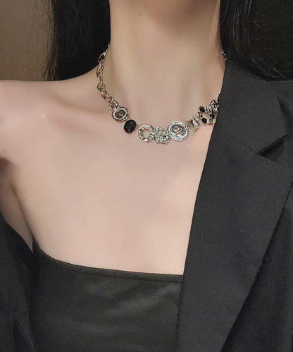 Gratuated Art Zircon Bead Necklace Alloy Button FashionChic