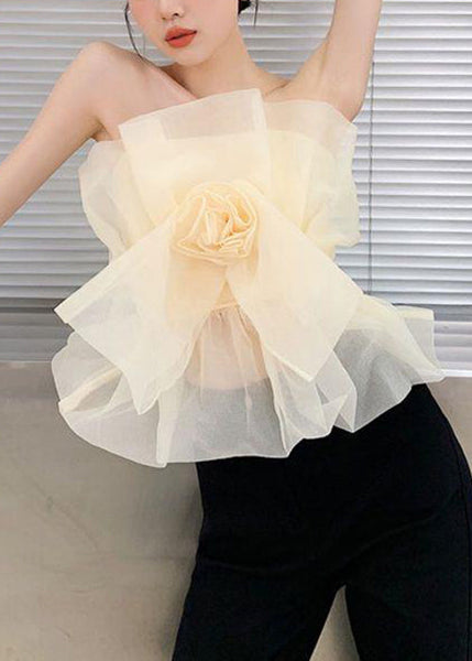 Art Apricot Cold Shoulder Floral Tulle Top Sleeveless KK066 SH-LF-VTP240602