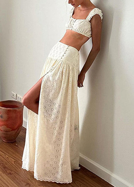 Art Apricot Hollow Out Side Open Cotton Two Pieces Set Summer YZ061 ABC